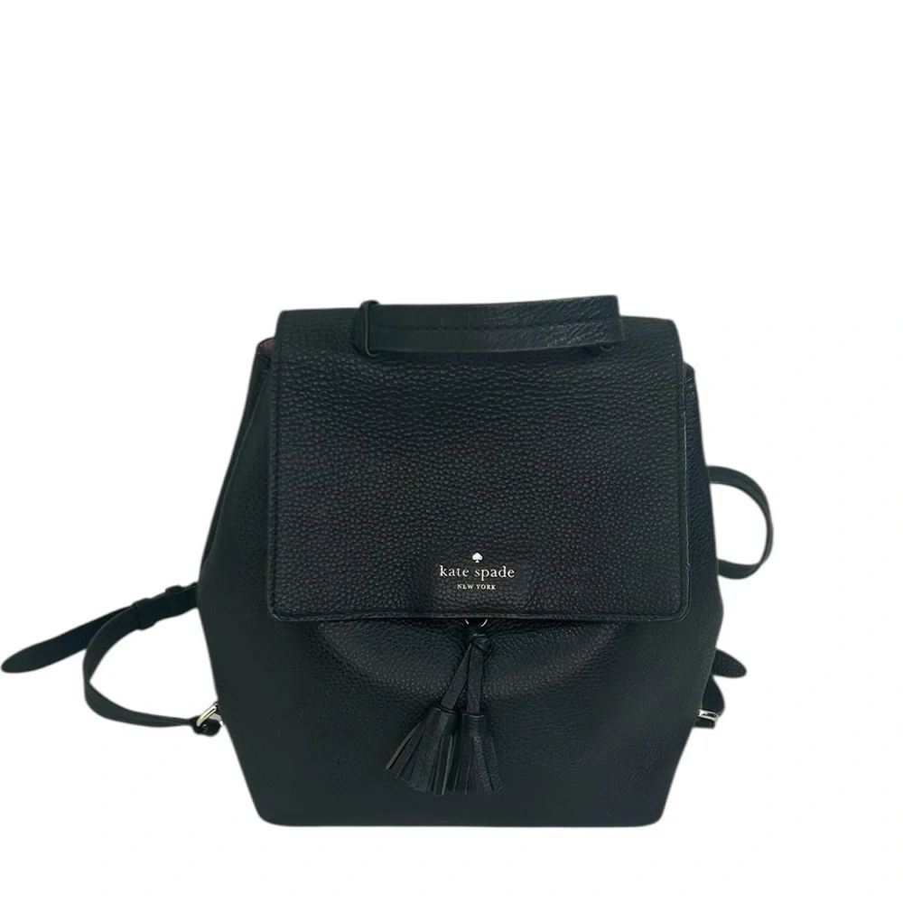 Kate Spade Hayes Street Taba Black Pebble Leather Tassel Backpack Medium Preppy